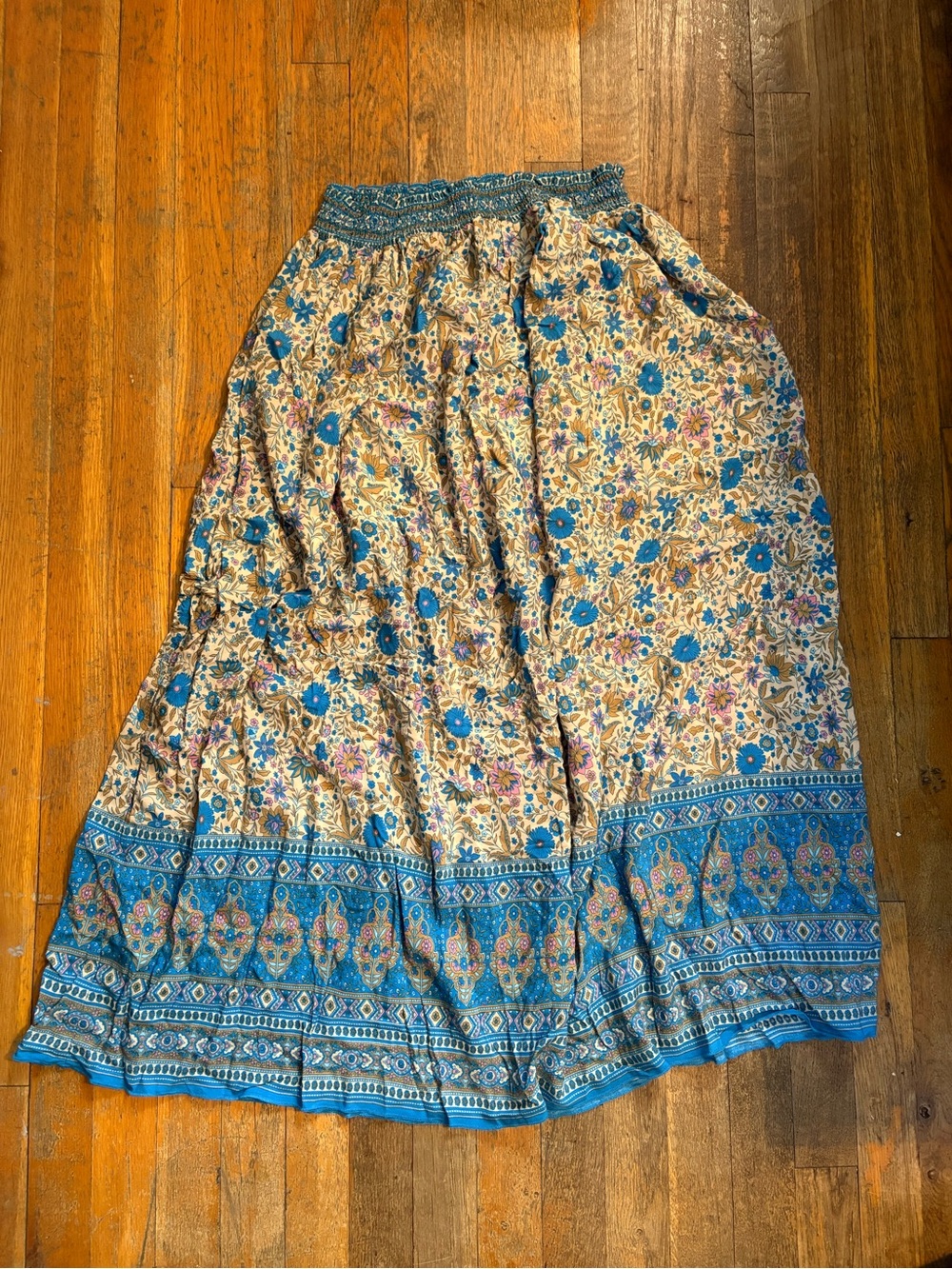 NATURAL LIFE Blue Floral Border Maxi Skirt